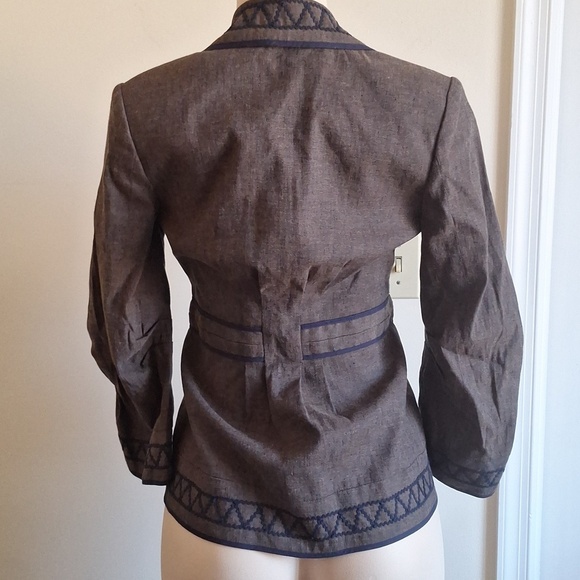 BCBGMAXAZRIA Embroidered Linen Cotton Belted Blazer Jacket Size XS Boho Chic - Picture 8 of 12